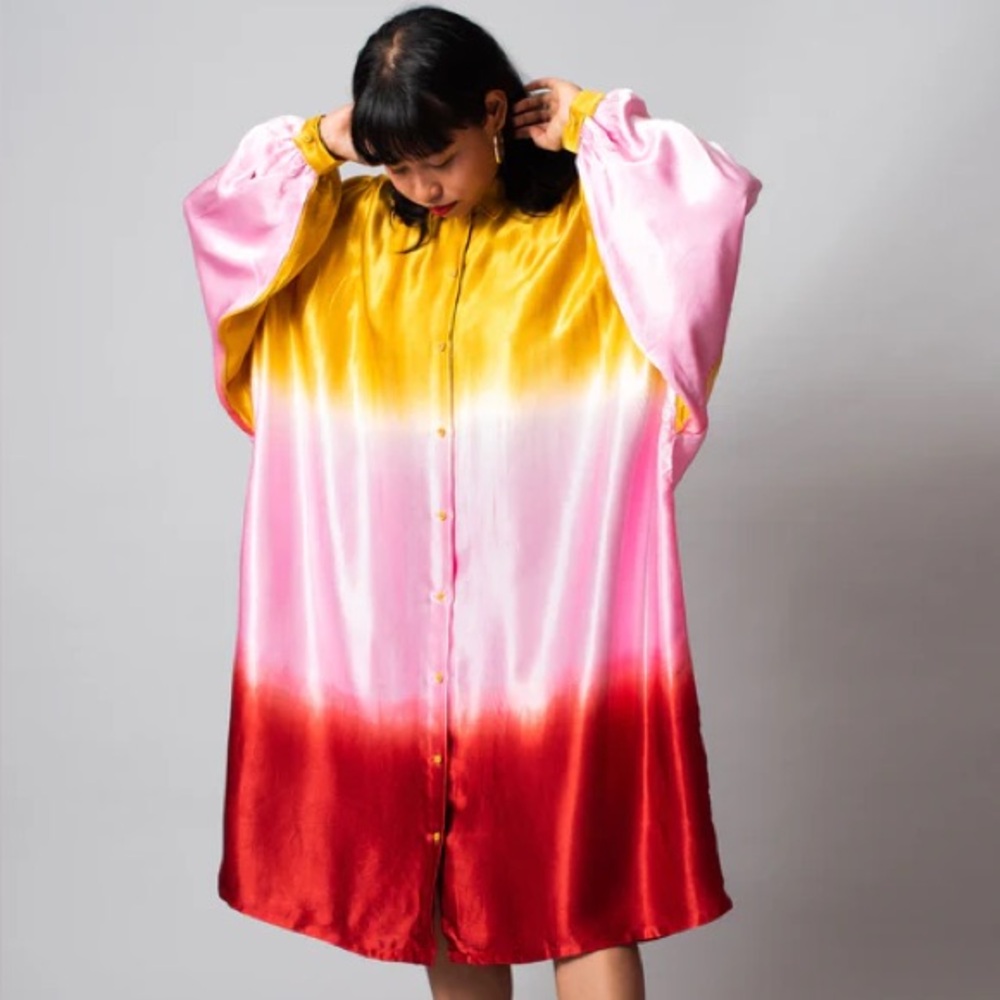 Norblack Norwhite Vibrant Pink and Red Midi Dress